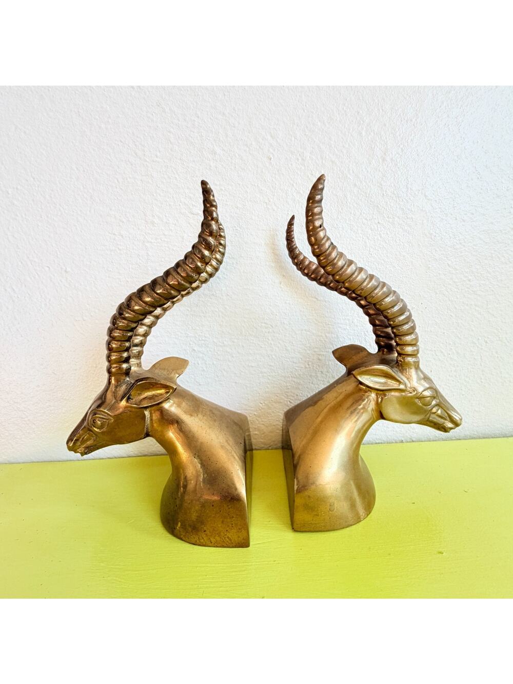 Vintage Pentco Brass Gazelle Antelope Bookends Pair Taiwan Hollywood Regency